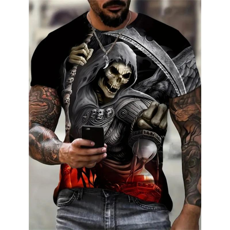 Trendy and Fashionable 3D Printed T-shirt Round Neck Short Sleeved Top Skull Series Men's T-shirts