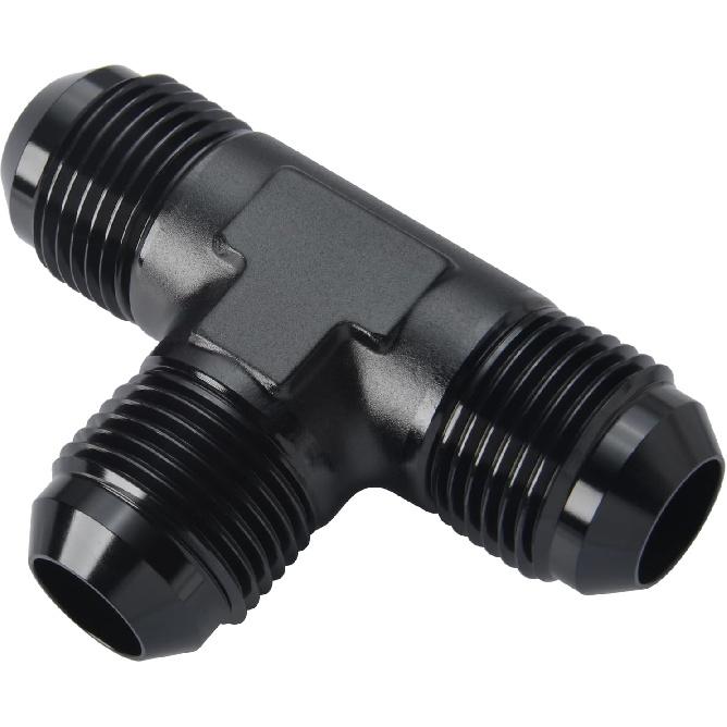 4AN Male Flare Tee T Block Fuel Fitting Adapter Aluminum Black