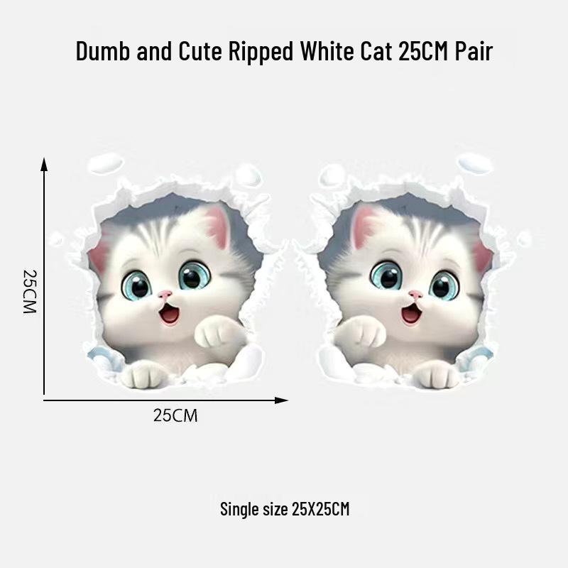 3D Cute Cat Scratch Car Sticker - Cartoon Style for Electric Vehicles