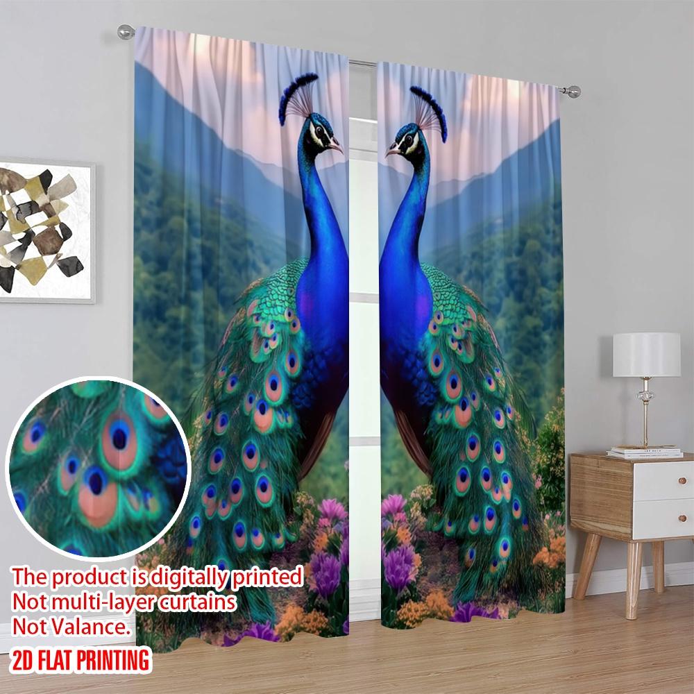 2pcs,2D plane printing Popular Curtain Panels Dueling Peacocks Polyester Easy Install (without rod) Home Decor Perfect for