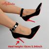 Aphixta Crystals Gold Buckle Strap Pimps Red Black High Stiletto Heels Pumps Women Party Shoes Pointed Toe Size 50