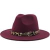 Fashion leopard print belt woolen top hat ladies jazz hat autumn and winter versatile felt hat flat edge top hat church hat