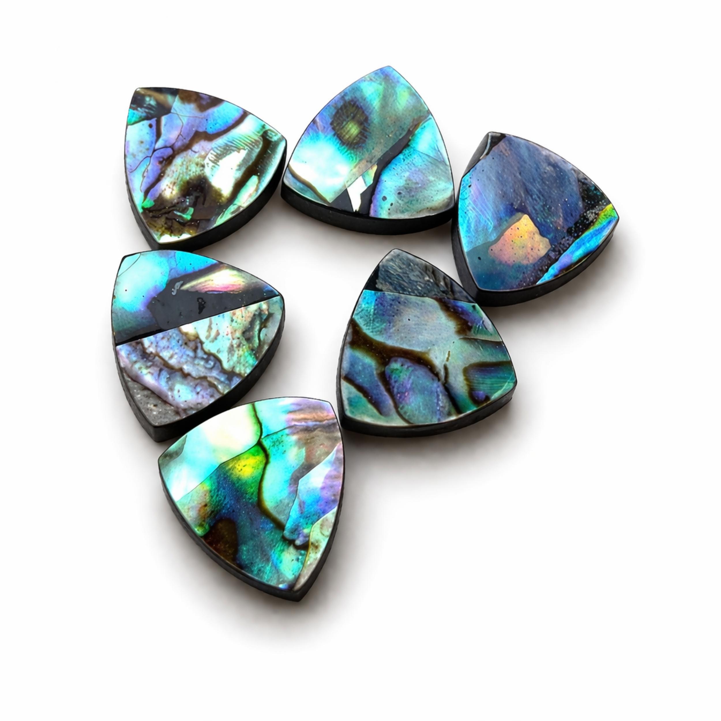 AAA+ Abalone Shell Trillion Cabochon Calibrated Gemstone | Natural Iridescent Shell Loose Stone for Jewelry Making 5mm синий