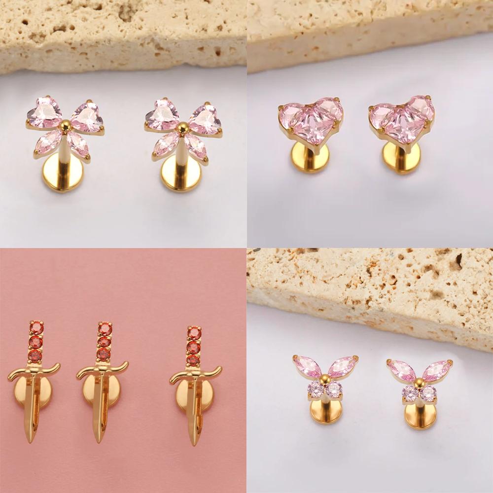 PUTITUP Official F136 High-Quality Titanium Alloy Zirconia Stud Earring Set Fashion Ear Cartilage Lip Stud Body Piercing Jewelry