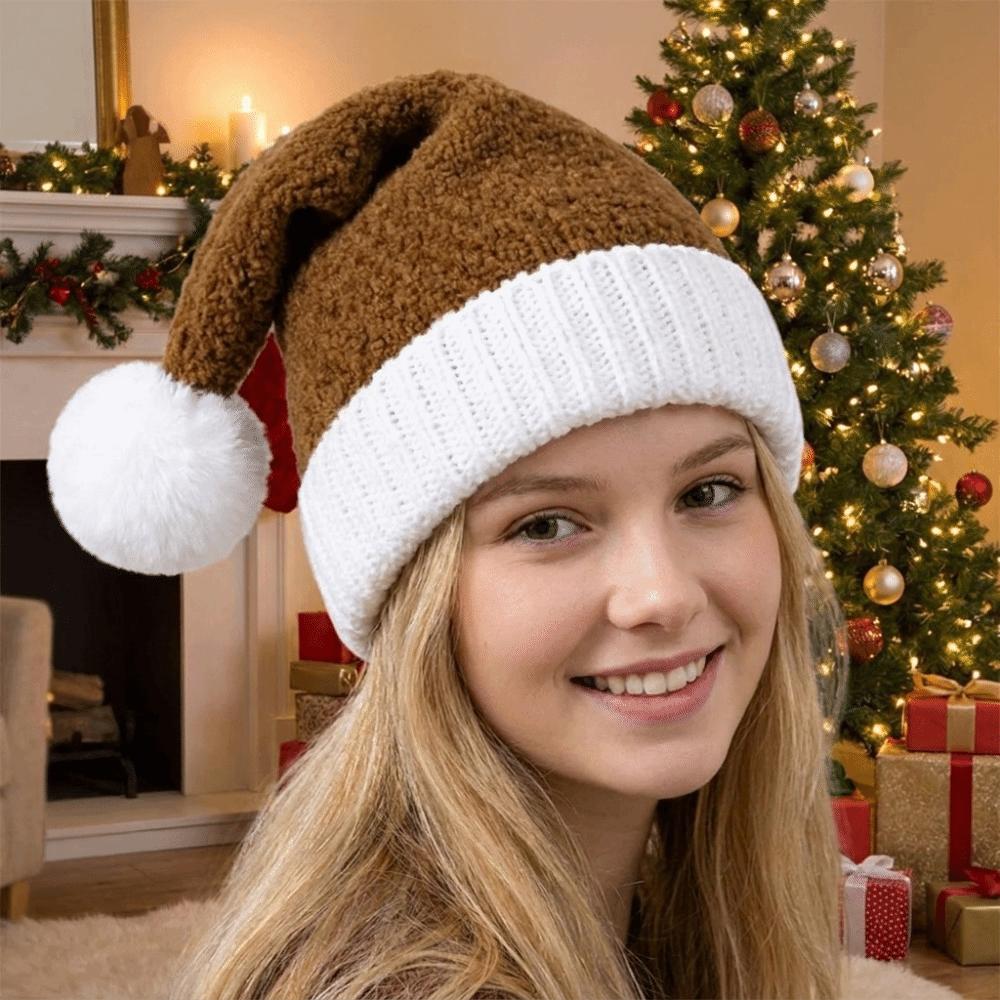Warm Christmas Knitted Hat Thickened Santa Claus Cap Simple Christmas Beanie Hat New Year