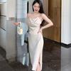 French Simple Temperament and Fashionable Design Niche Long Suspender Dress with Women's Swinging Neck High-end Sexy Skirt