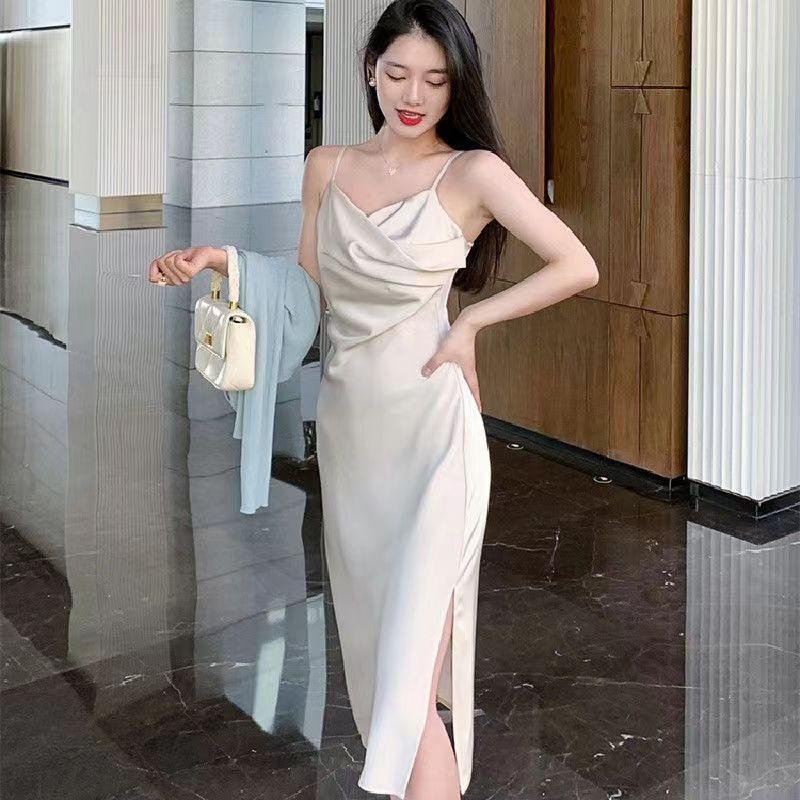 French Simple Temperament and Fashionable Design Niche Long Suspender Dress with Women's Swinging Neck High-end Sexy Skirt