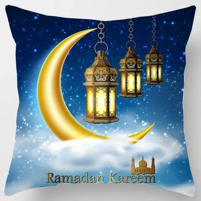 Muslim Ramadan Straßenlampe Mondmuster Gedruckt Weicher Quadratischer Kissenbezug Polyester Kissenbezug Wohnzimmer Heimdeko
