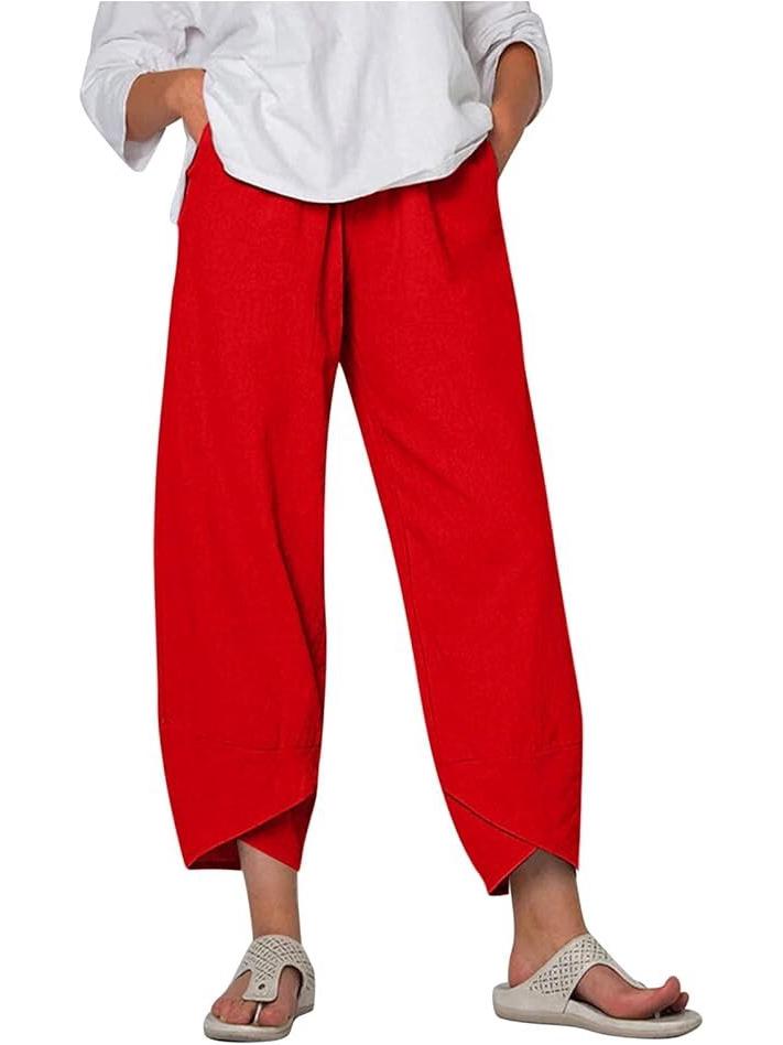 Women's Solid Color Casual Loose-Fit Nine-Point Pants (Plus Size)