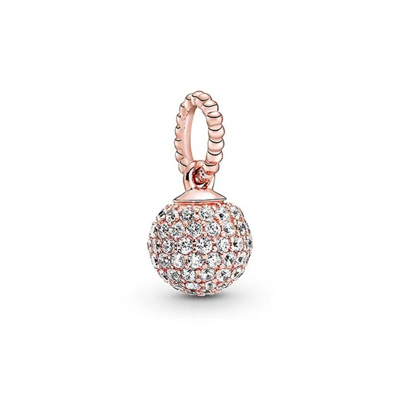 Rose gold plated Exquisite Bead Sparkling Pink Hot Air Balloon Dangle Charm for Women fit European Original Bracelet DIY Jewelry