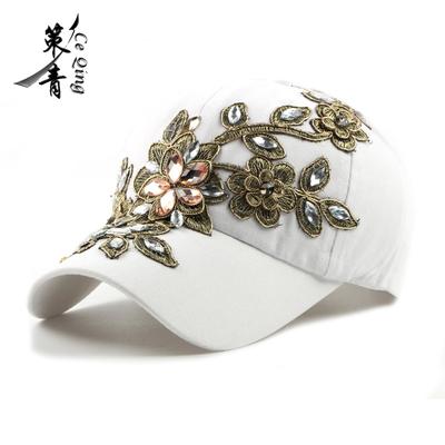 Damen Baumwollhut handgefertigt Diamant Golddraht Baseballkappe Outdoor Freizeitkappe, Damenmode