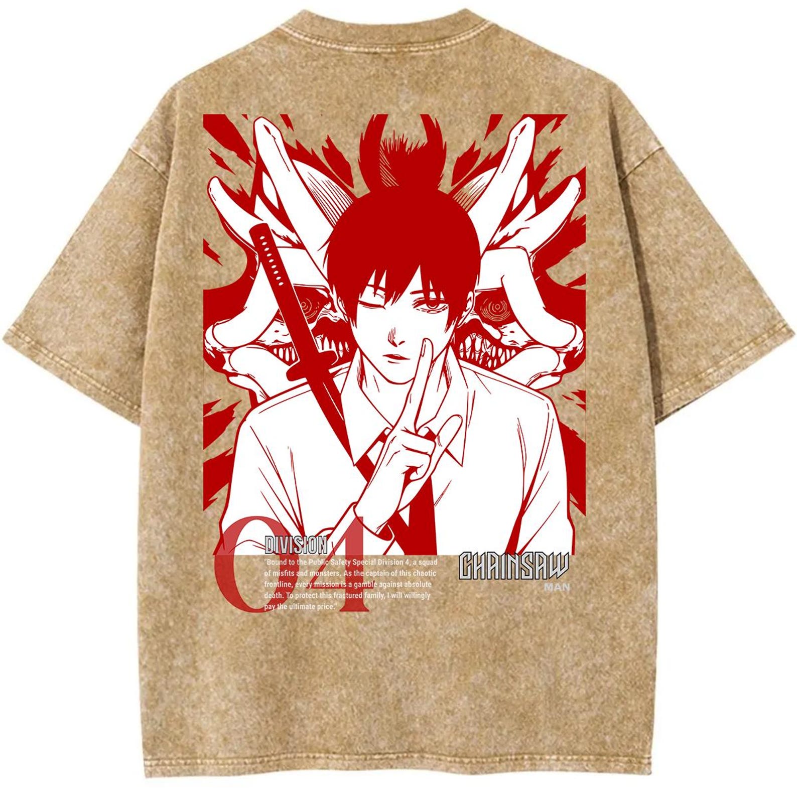 Aki Hayakawa Chainsaw Man Shirt, Public Safety Division 4 Tee, Vintage Anime Rap T-Shirt, Dark Aesthetic Grunge Y2K Clothing Khaki XL