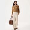Women's High Waist White Wool-Blend Fleece Pants - Slimming, Versatile, Straight/Wide Leg Winter Casuals.