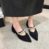 Fashion Spring new coarse heel shoes women's fashion pointed head shallow mouth beaded waterproof non-slip low-top shoes