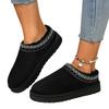 Large Size Snow Boots Women's Foreign Trade Winter Velvet Warm Thick Soles Without Heel Bag Head Fluffy Half Slippers Cotton Shoes