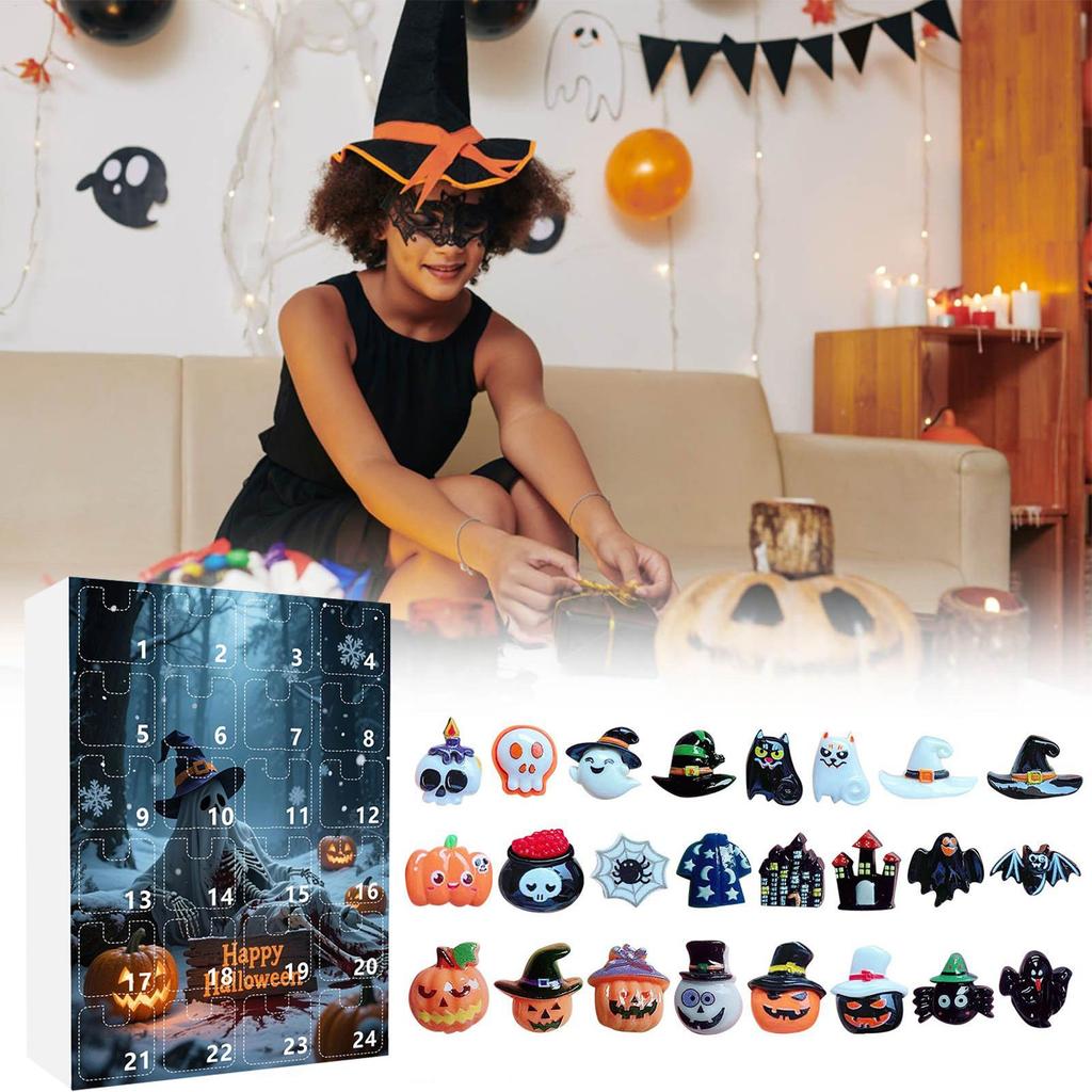 Halloween Advent Countdown Calendar Scary Statue Decor For Shelf 24-day Advent Halloween Statues Resin Figurines For Shelf