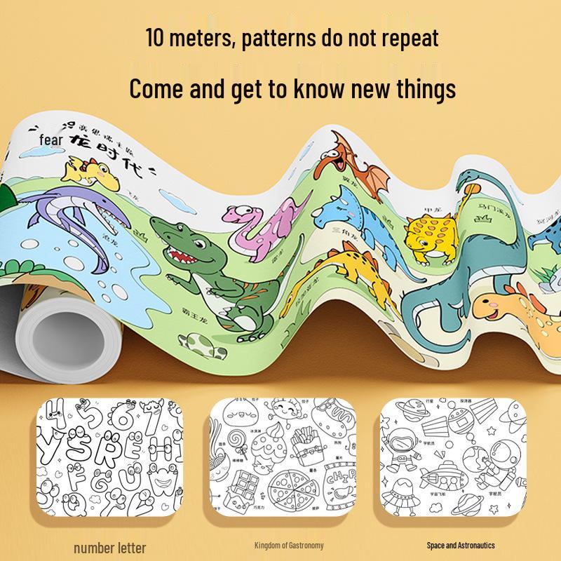 10m Kids' Ultra-Long Drawing Paper Roll, Doodle & Coloring Scroll, Wall-Safe, Easy to Hang