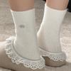 Winter and Autumn White Socks with Children's Butterfly Knot Embroidery, Wool Socks, Warm and Thick, Pile-up Socks, Simple and Elegant Long Socks