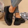 Fashion Patent Leather Thick-soled Oxford Shoes for Women Snake Print Round Toe Lace-up Shoes Outdoor Leisure Daily Commute Workplace