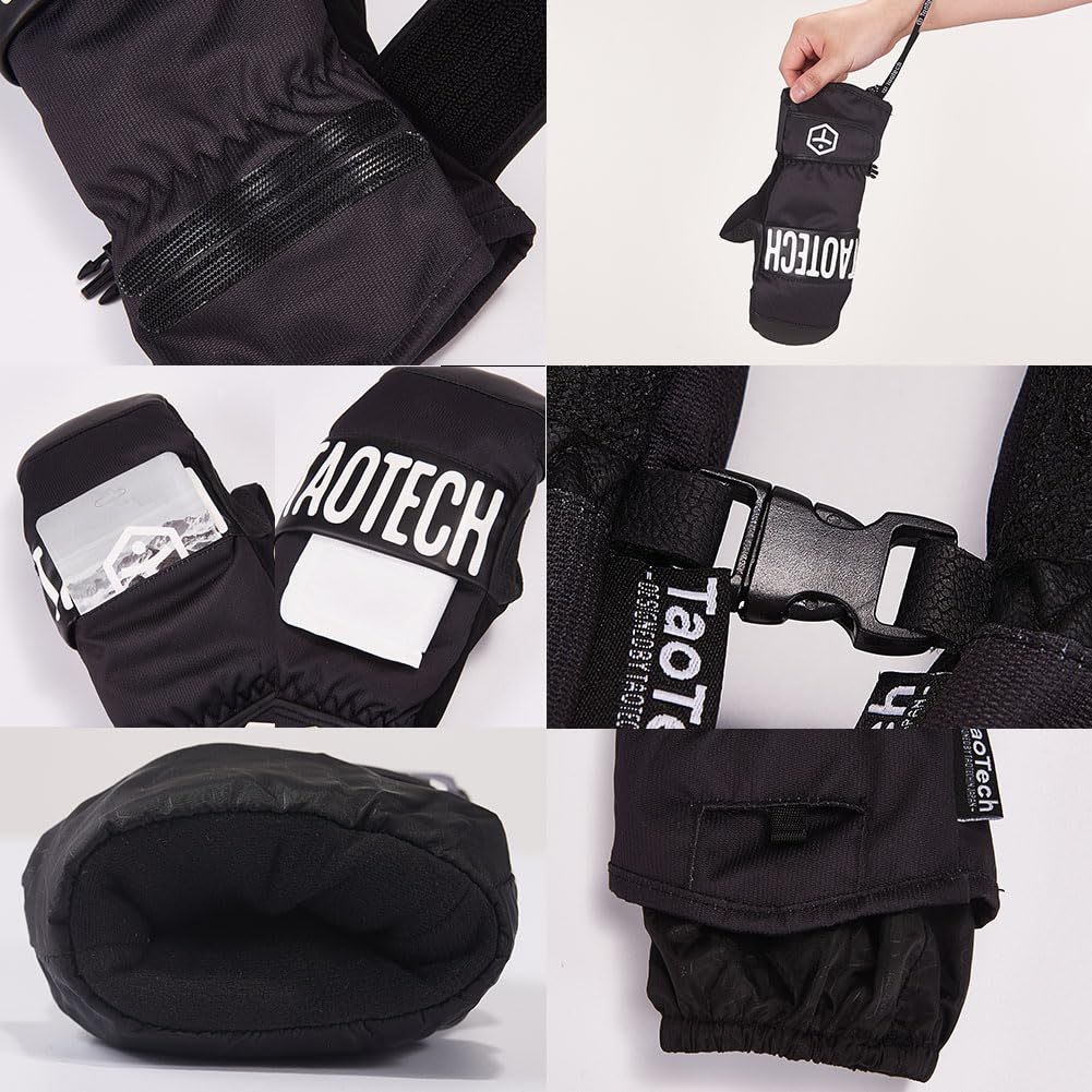 Gloves Mittens Snowboarding Wrist Guard Ski Gloves with Protector Waterproof 5 Finger Inner Logo [TaoTech] Men's Women's (L, Basic/Smikro)