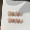 10Pcs Handmade Shiny Short French Ballet Flower Press On Nails Cute Full Cover Fake Nail Tips Artificial Manicure