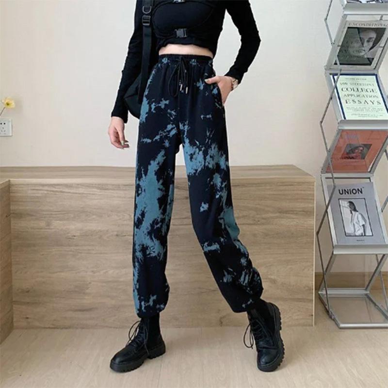 

Женские спортивные трендовые универсальные повседневные брюки с завязками тай-дай, узкие брюки с высокой талией для девочек XXL
