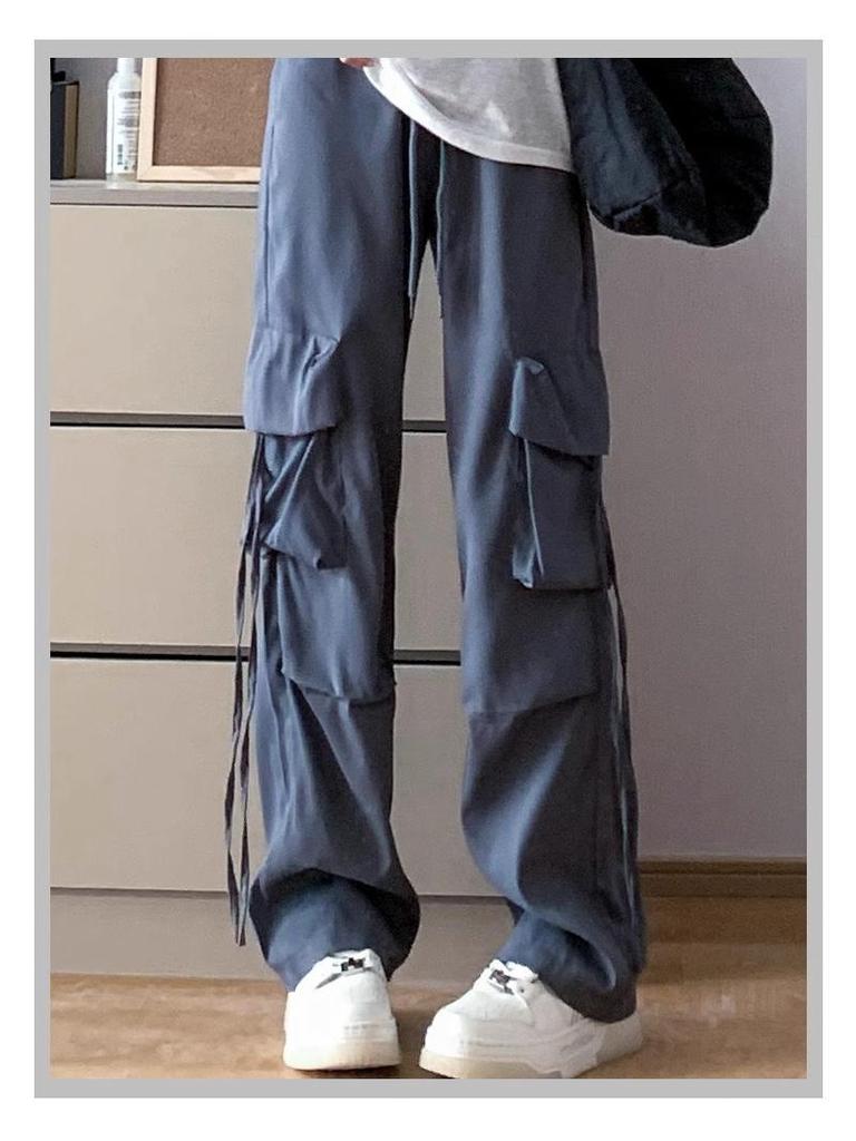 Petite High Waist Gray Wide Leg Cargo Pants for Women - Spring/Summer 145cm Length