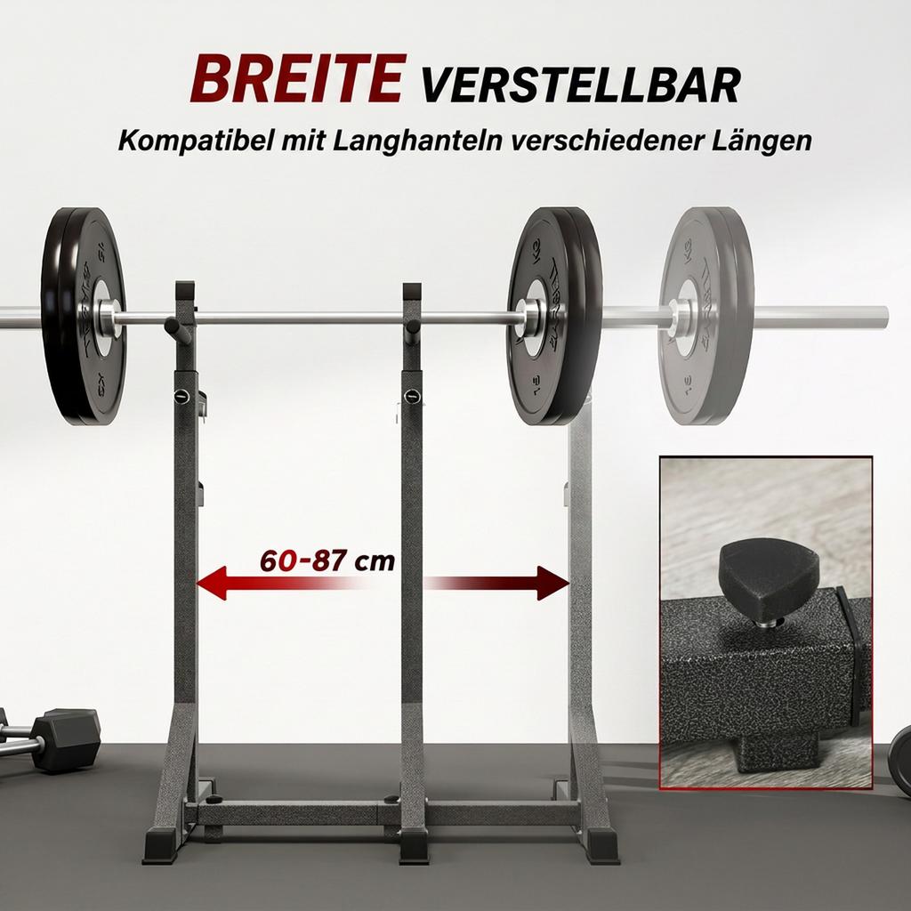 Heavy Duty Barbell Squat Rack, Adjustable and Multifunctional Weight Power Stand, for Home, Gym - Black
