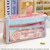 1pcs Color Block Transparent PVC Pencil Case Pen Storage Bag for Exam Sweet Colors Large Capacity Multi-Layer Stationery A7956