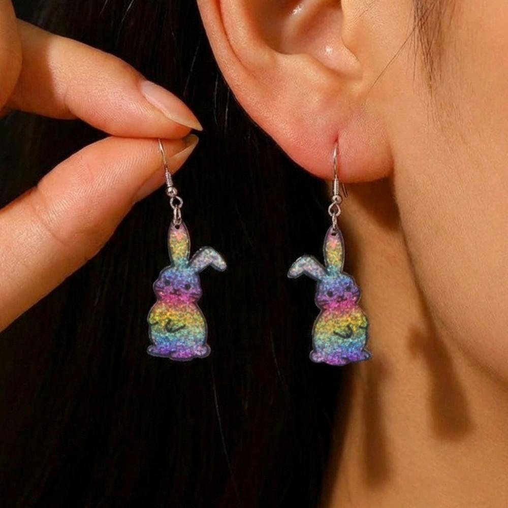 Acrylic Bunny Pendant Earrings Flower Easter Egg Dangle Earrings Easter Egg Earrings  Gifts