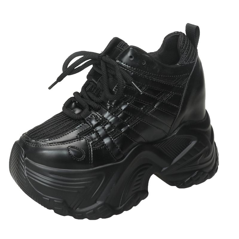 Fashion 2024 Spring Autumn Chunky Sneakers Women Bling Platform Sports Shoes Woman Goth Thick Bottom High Heels Female Leather Sneakers