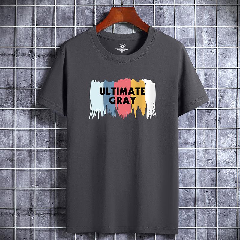 

QICED Летняя футболка с короткими рукавами, мужская футболка с круглым вырезом и трендовым низом XXXXXXL темно серый