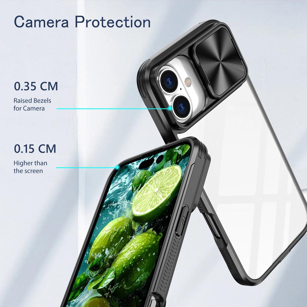 Luxury Crystal Clear Slide Camera Protection Case for IPhone 16 Pro Max 15 14 13 Plus Mini Acrylic Hard Transparent Back Cover