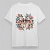 Women's Comfy T-Shirt Camellia Flower Bow Print Tee Cotton Short Oversize White
