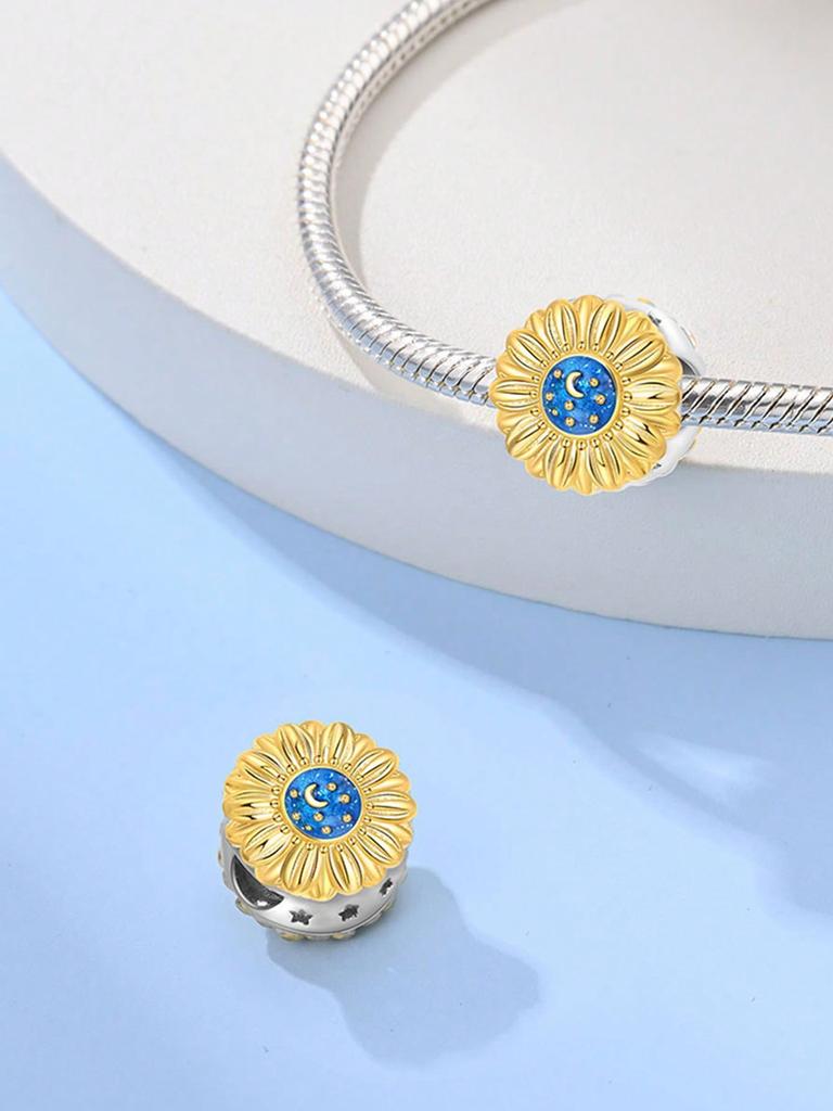 Charm Plata Copper Colors Rose Sunflower Bead Charms Pendants For Genuine Bracelets For Women DoItYourself Jewellery Love Gifts