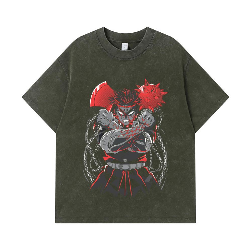 

275 GSM Washed T-shirts 100% Cotton Demon Slayer V24 Gyomei Print Unisex Heavy Cotton T Shirt S армия зеленый