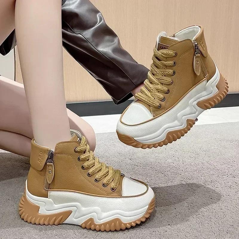 Women New Platform Sneakers  Women's High Cut Shoes Autumn Winter Fashion Trainers Shoes Keep Warm Booties