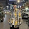 Summer New Youth Students Hong Kong Style Full Printed Short-Sleeved Shirt Korean Style Shirt Men's Long Sleeve Casual Top Shirt Coat