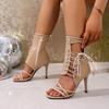 Fashion Fashion Stiletto Banquet Sandals Summer New Round Toe Open Toe Front Strappy Side Zipper Non-Slip Pump Shoes