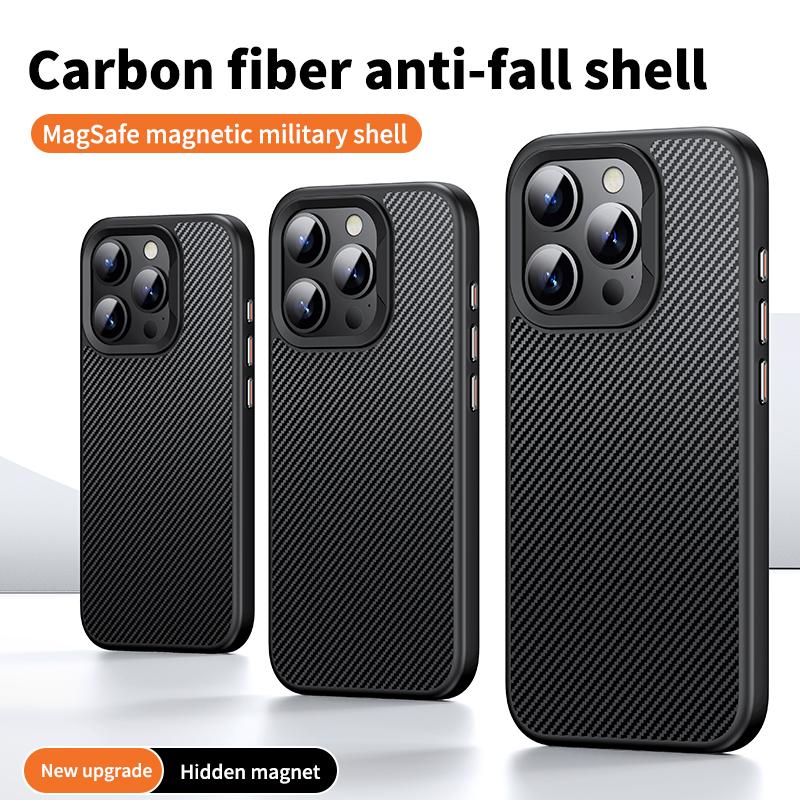 For iPhone 15 Pro Case Carbon Fiber Texture PC+TPU Magnetic Phone Cover