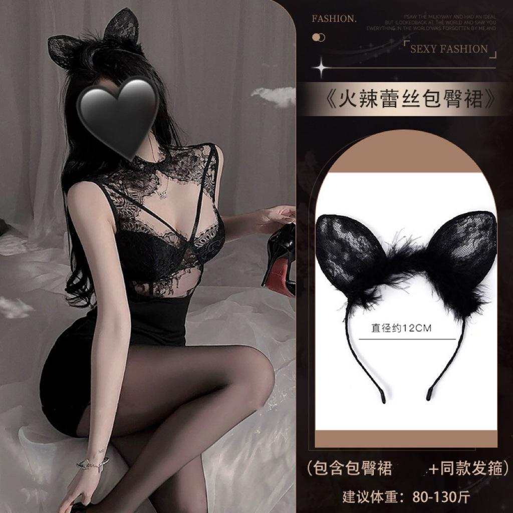 Sexy underwear women's sexy black hollow temperament lace splicing breathable and thin Spice girl slim hip wrap