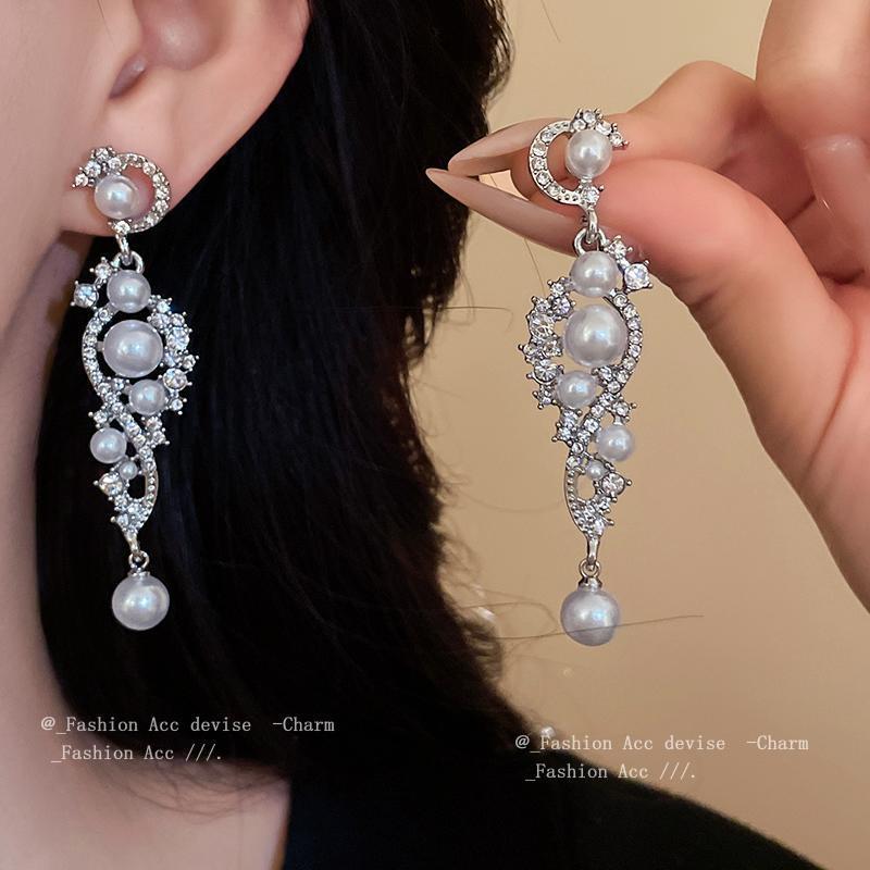 Luxury Temperament Sparkling Hollow Flower Rhinestone Tassel Dangle Earring Women's Charm Bride Wedding Engagement Jewelry Gift