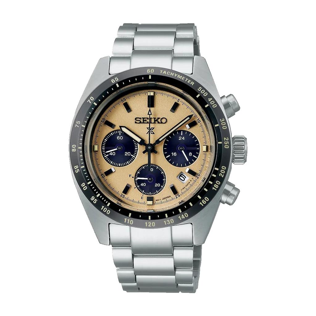 Seiko Prospex Speedtimer Solar Chronograph Sport Beige Dial Watch SSC817P1, Black, Chronograph.