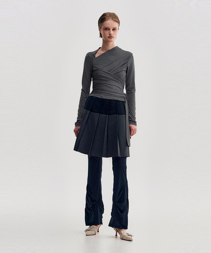 Kimjisu Multi-Tie Draped Jersey Top _ Dark Gray