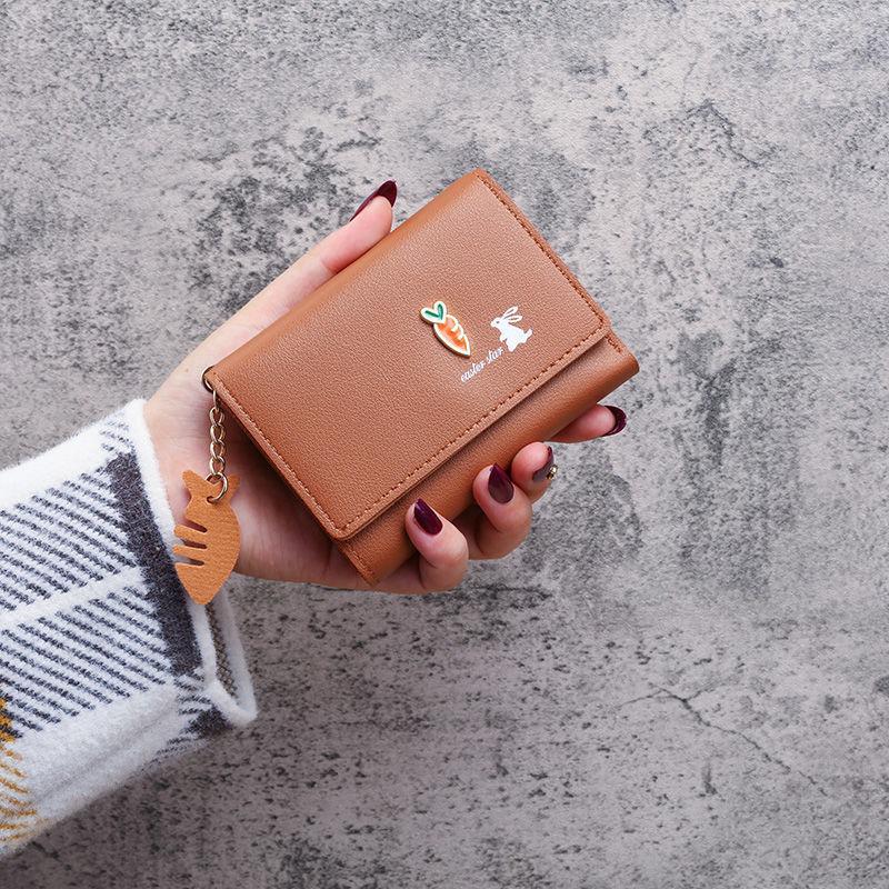 Sweet & Cute Three-Fold Wallet for Female Students: Mini Coin Purse, Fashion Card Holder, Multifunctional Money Clip