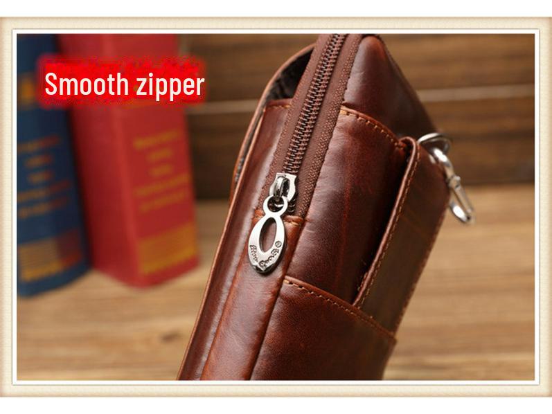 Xiaoduoli Men's Genuine Leather Mobile Phone Waist Bag - 5.5/6 Inch Cowhide Retro Mini Belt Bag