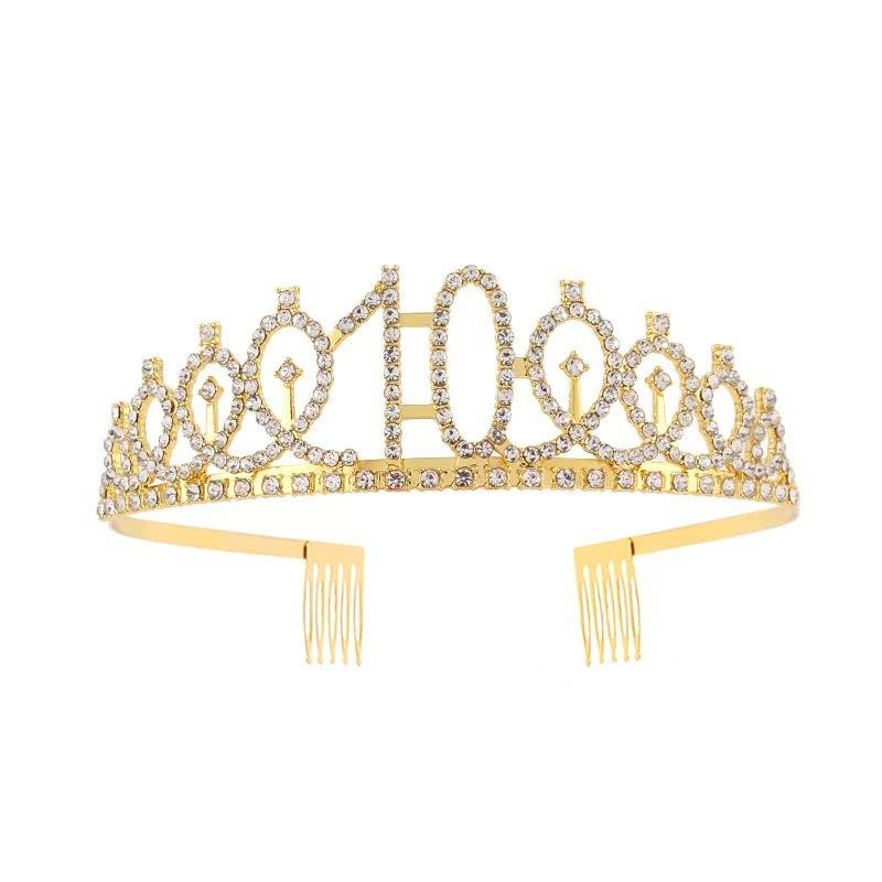 

Европейская и американская корона для вечеринки, повязка на голову, корона со стразами, аксессуар для волос, украшение для цифрового торта на первый день рождения, сплавная повязка для волос