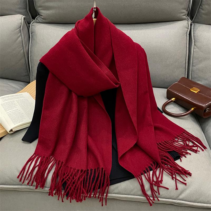 Luxury Solid Cashmere Scarf Women Winter Tassel Shawl Pashmina Big Size Handkerchief Lady Soft Outdoor Windproof Ski Bufanda