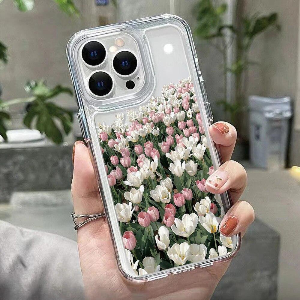 INS Oil Painting Flower Phone Cases For iPhone 11 Case iPhone 13 12 15 14 Pro Max XS X XR 7 8 Plus SE 2020 Soft Silicone Cover