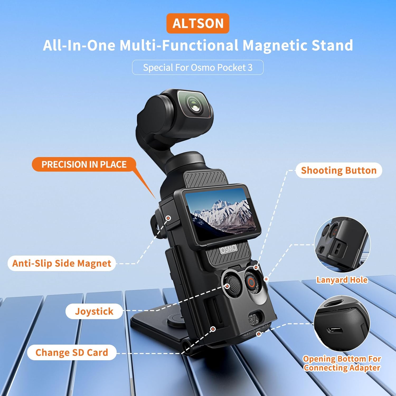 ALTSON Magnetic Mount Stand for DJI Osmo Pocket 3, DJI Osmo Pocket 3 Accessories-Multifunction Expansion Adapter 180° Adjustable Magnet Base, 1/4